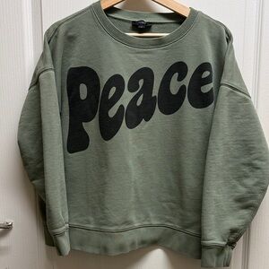 J. Crew Green Crewneck University terry "Peace" sweatshirt
